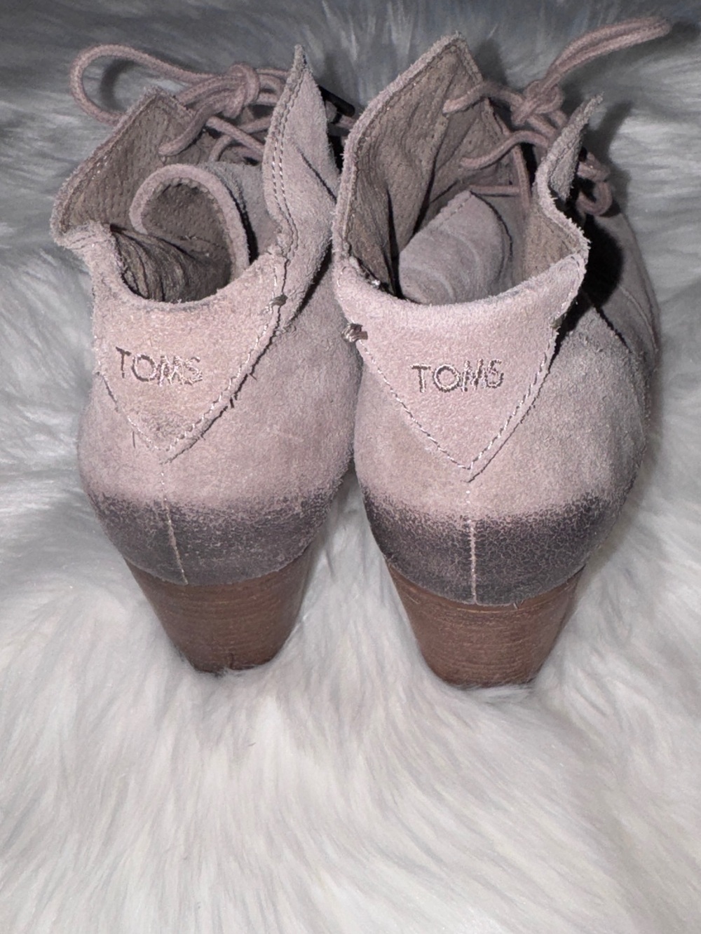 TOMS Suede Lace-Up Heeled Ankle Boots in Dusty Rose